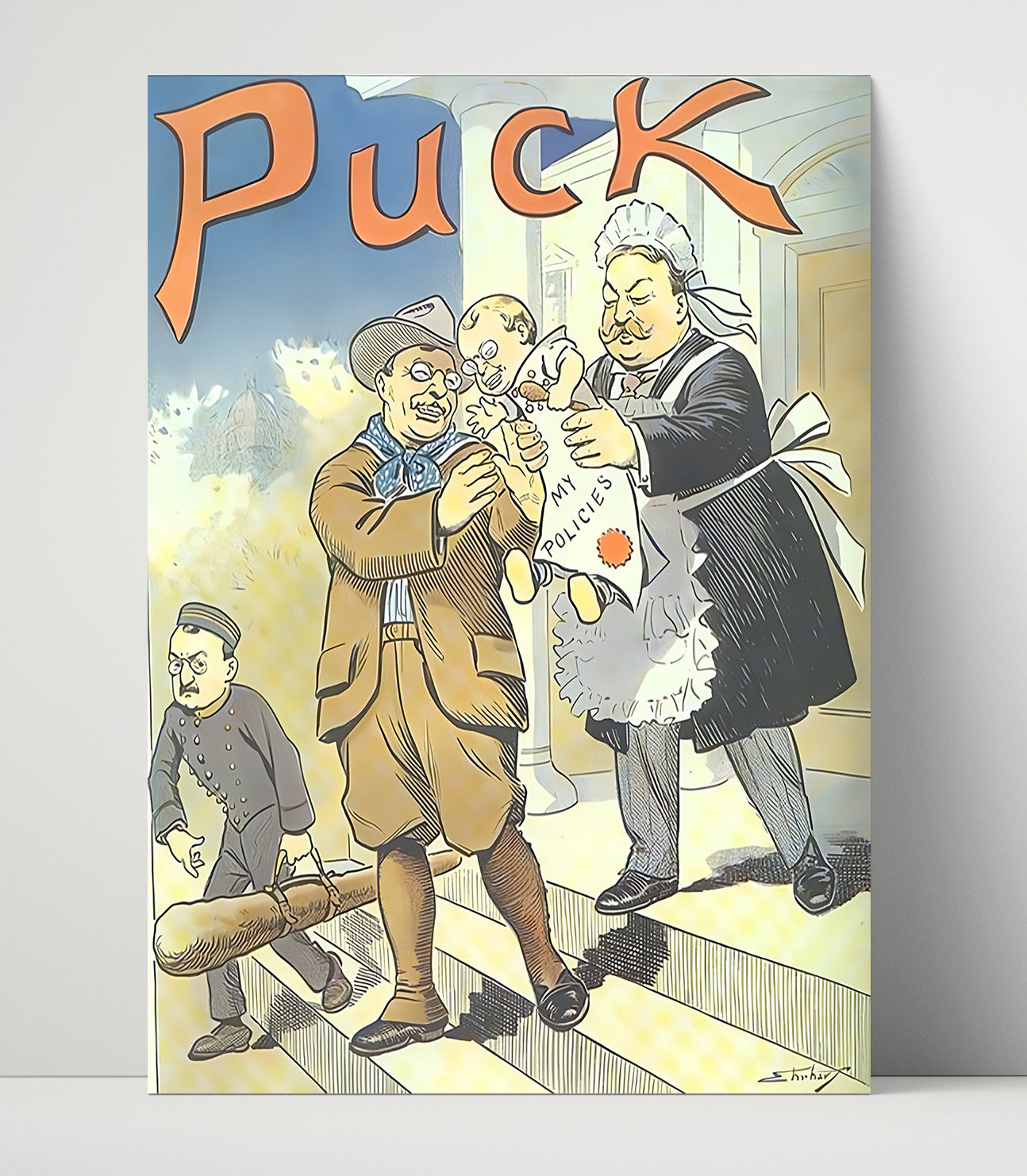 Historical - Political Satire Poster - Puck Magazine Policies Cartoon Illustration History Wall Art