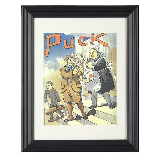 Political Satire Poster - Puck Magazine Policies Cartoon Illustration 8x10 Beveled Frame history wall art