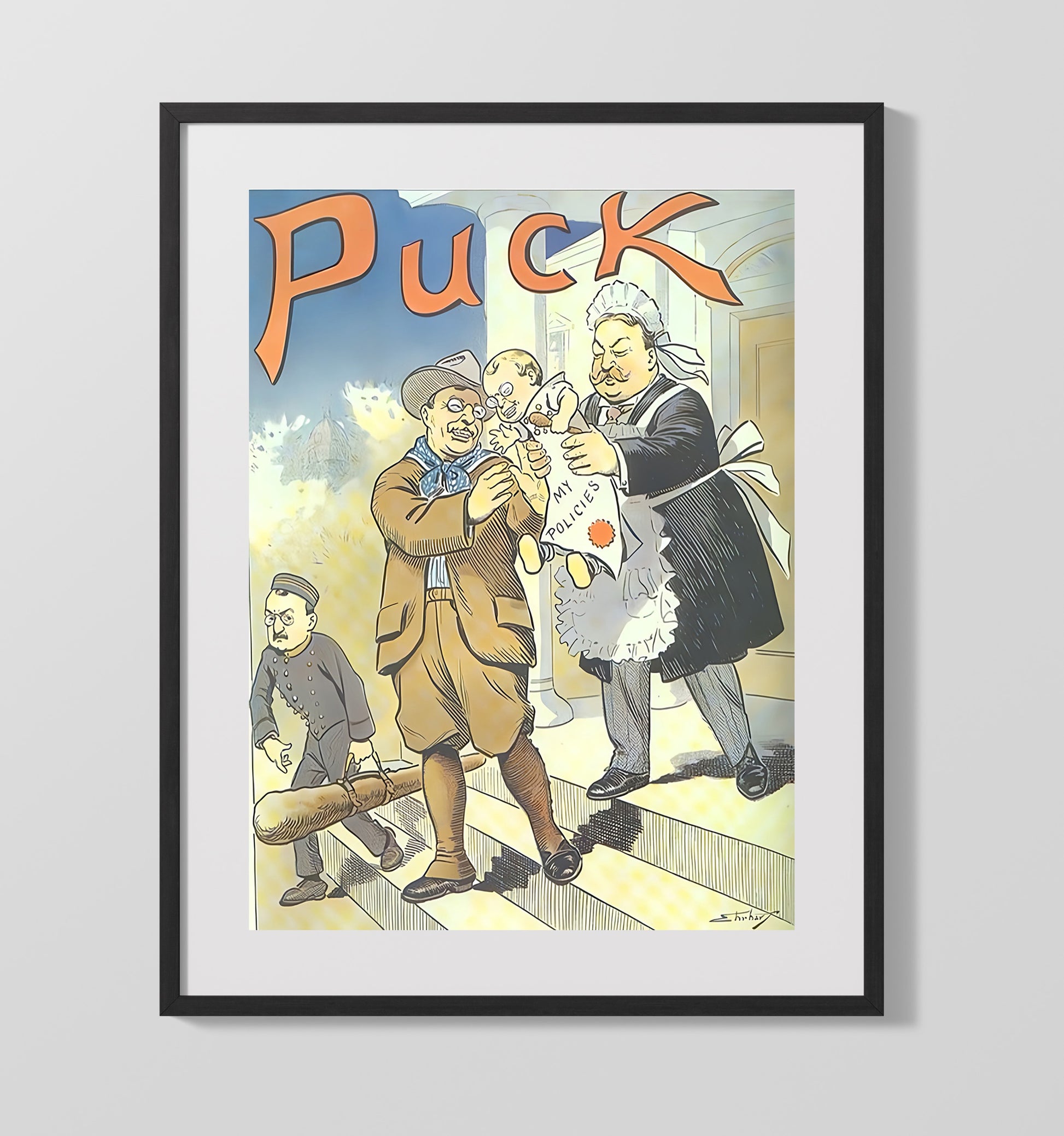 Historical - Political Satire Poster - Puck Magazine Policies Cartoon Illustration History Wall Art