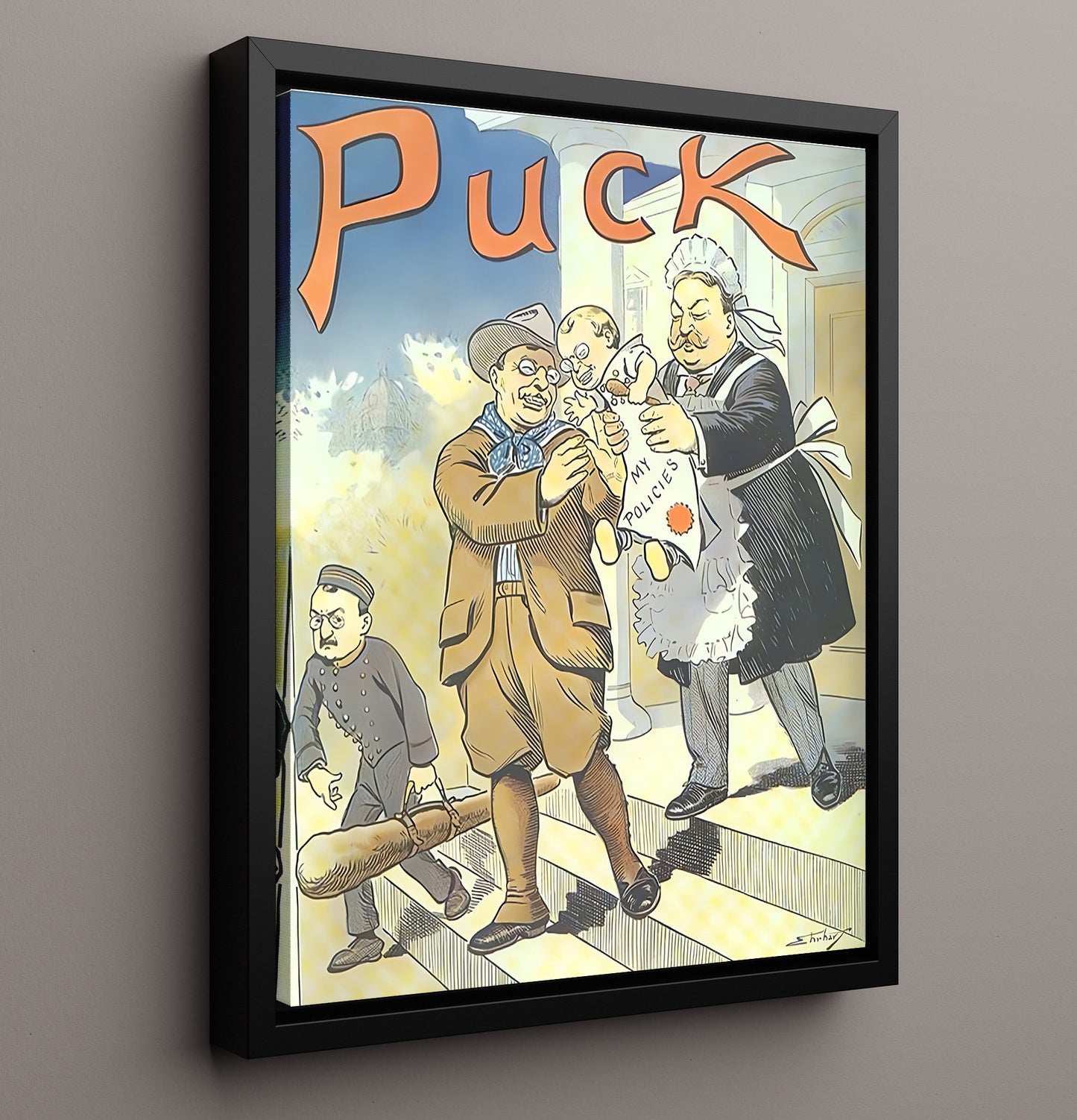 Historical - Political Satire Poster - Puck Magazine Policies Cartoon Illustration History Wall Art
