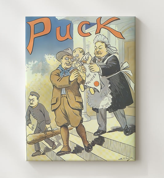 Political Satire Poster - Puck Magazine Policies Cartoon Illustration 8x10 Canvas history wall art