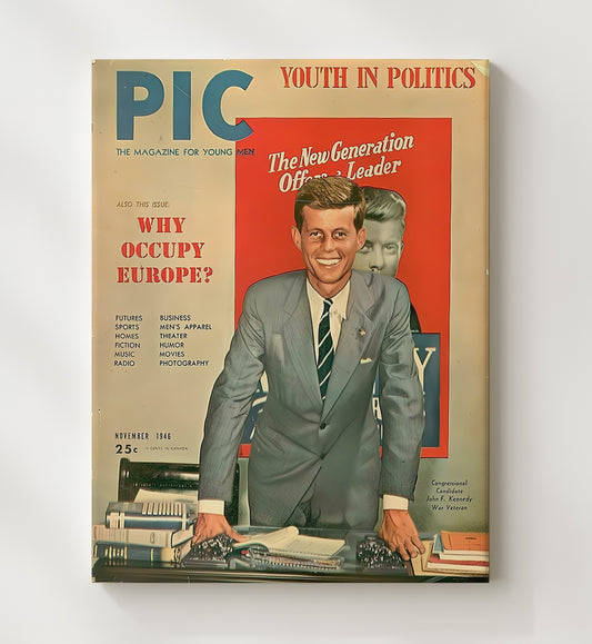 Postwar Politics Magazine - John F. Kennedy Youth Leadership Cover 1946 8x10 Canvas history wall art