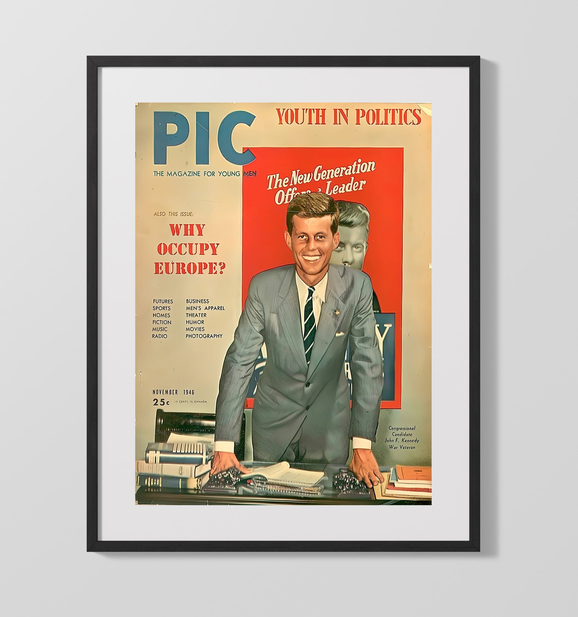 Historical - Postwar Politics Magazine - John F. Kennedy Youth Leadership Cover 1946 History Wall Art