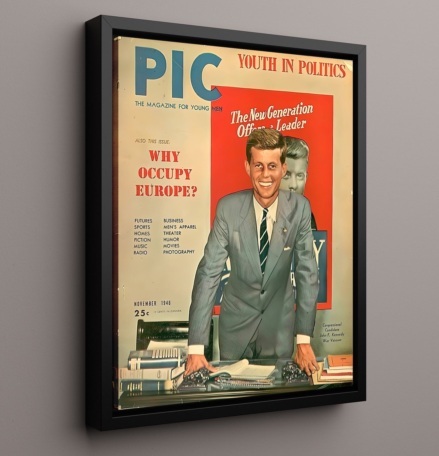 Historical - Postwar Politics Magazine - John F. Kennedy Youth Leadership Cover 1946 History Wall Art