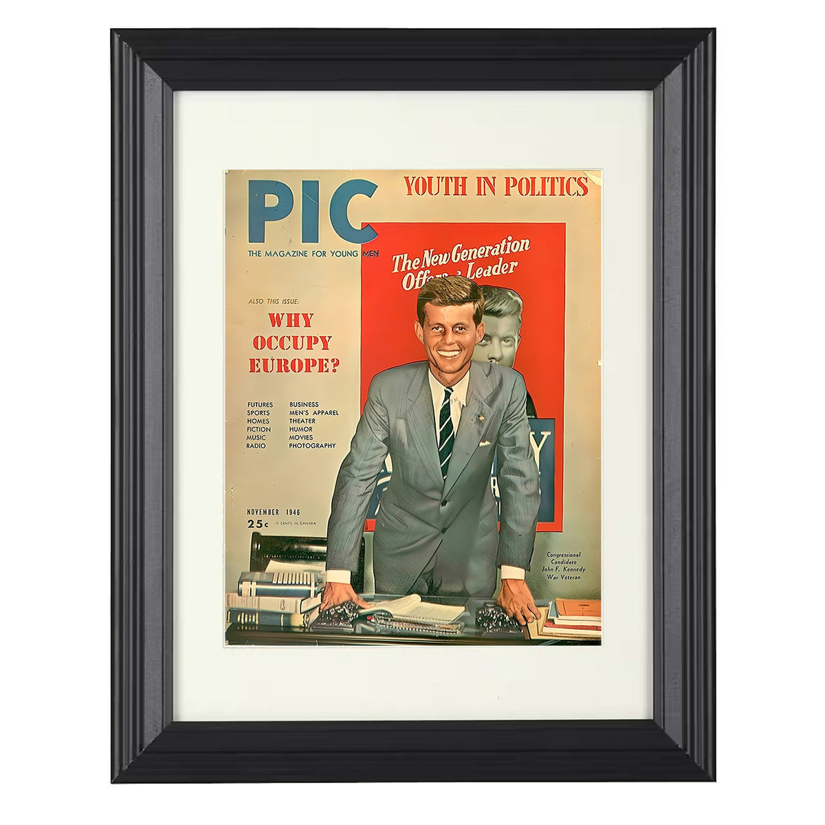 John F. Kennedy – Youth Leadership Artwork 1946 unframed semi-gloss poster print