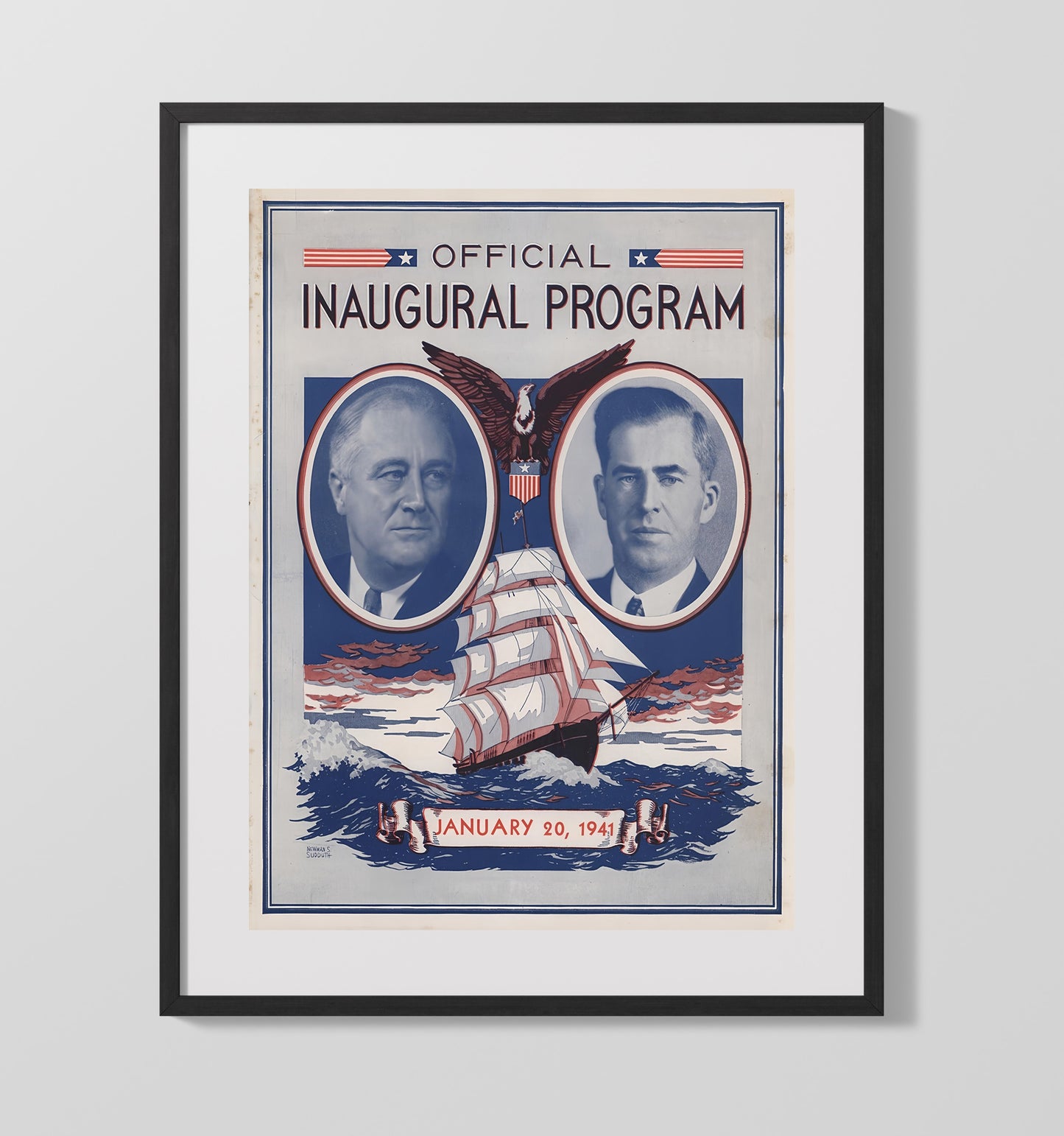 Historical - Presidential Inauguration Poster - Official Program Roosevelt 1941 Eagle Ship History Wall Art