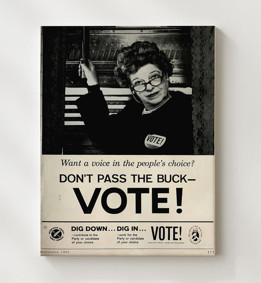 Public Service Announcement Poster - Dont Pass the Buck Vote 1960 Civic Campaign 8x10 Canvas history wall art