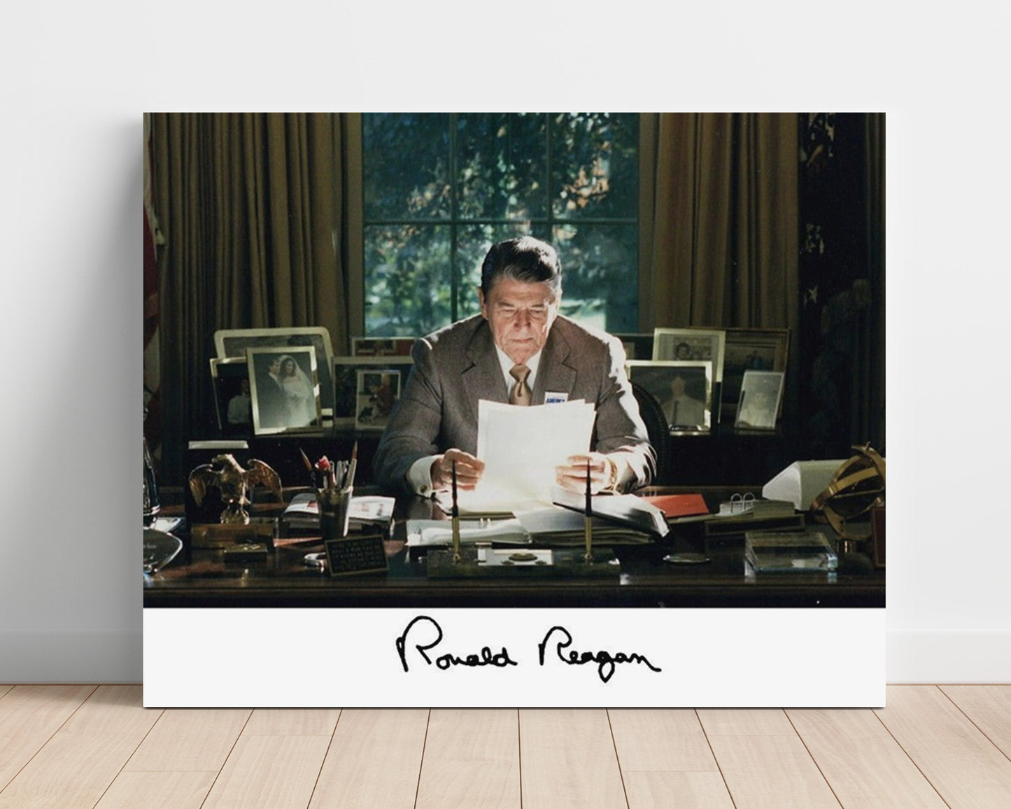 Historical - Ronald Reagan - At The Resolute Desk Portrait - Landscape History Wall Art