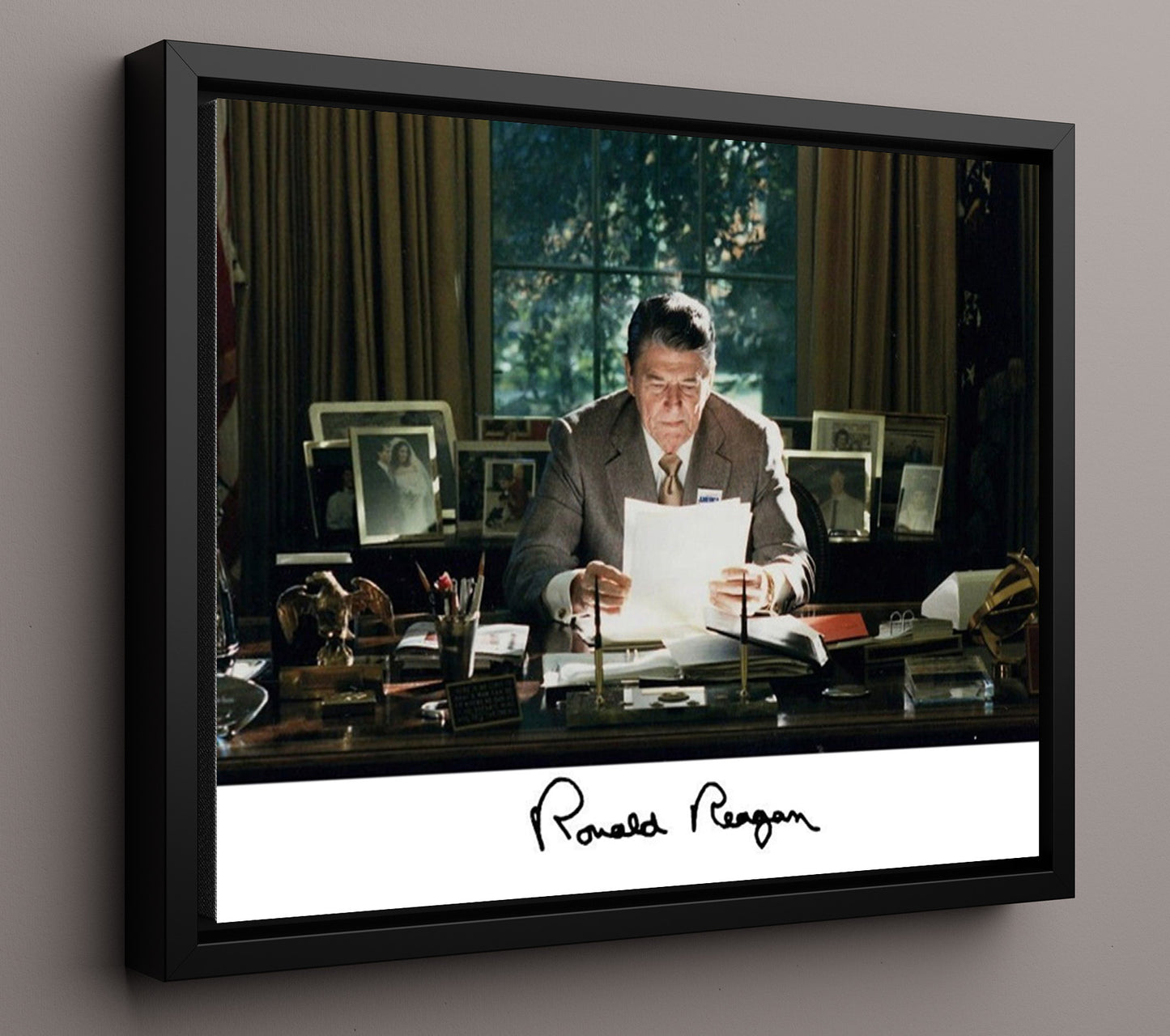 Historical - Ronald Reagan - At The Resolute Desk Portrait - Landscape History Wall Art