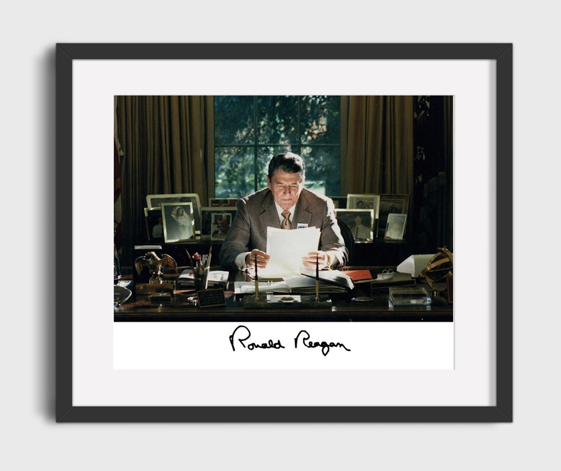 Historical - Ronald Reagan - At The Resolute Desk Portrait - Landscape History Wall Art