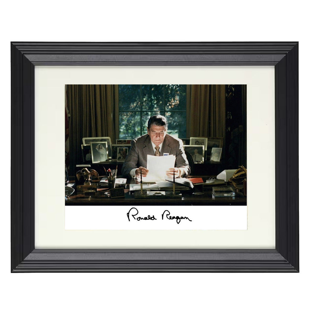 Ronald Reagan - at the Resolute Desk 8x10 Beveled Frame history wall art
