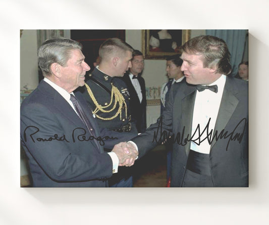 Ronald Reagan and Donald Trump - White House Reception Meeting 1987 8x10 Canvas history wall art