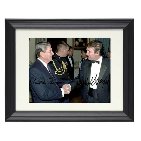 Ronald Reagan and Donald Trump - White House Reception 1987 - Framed Print - 8x10 Beveled Frame