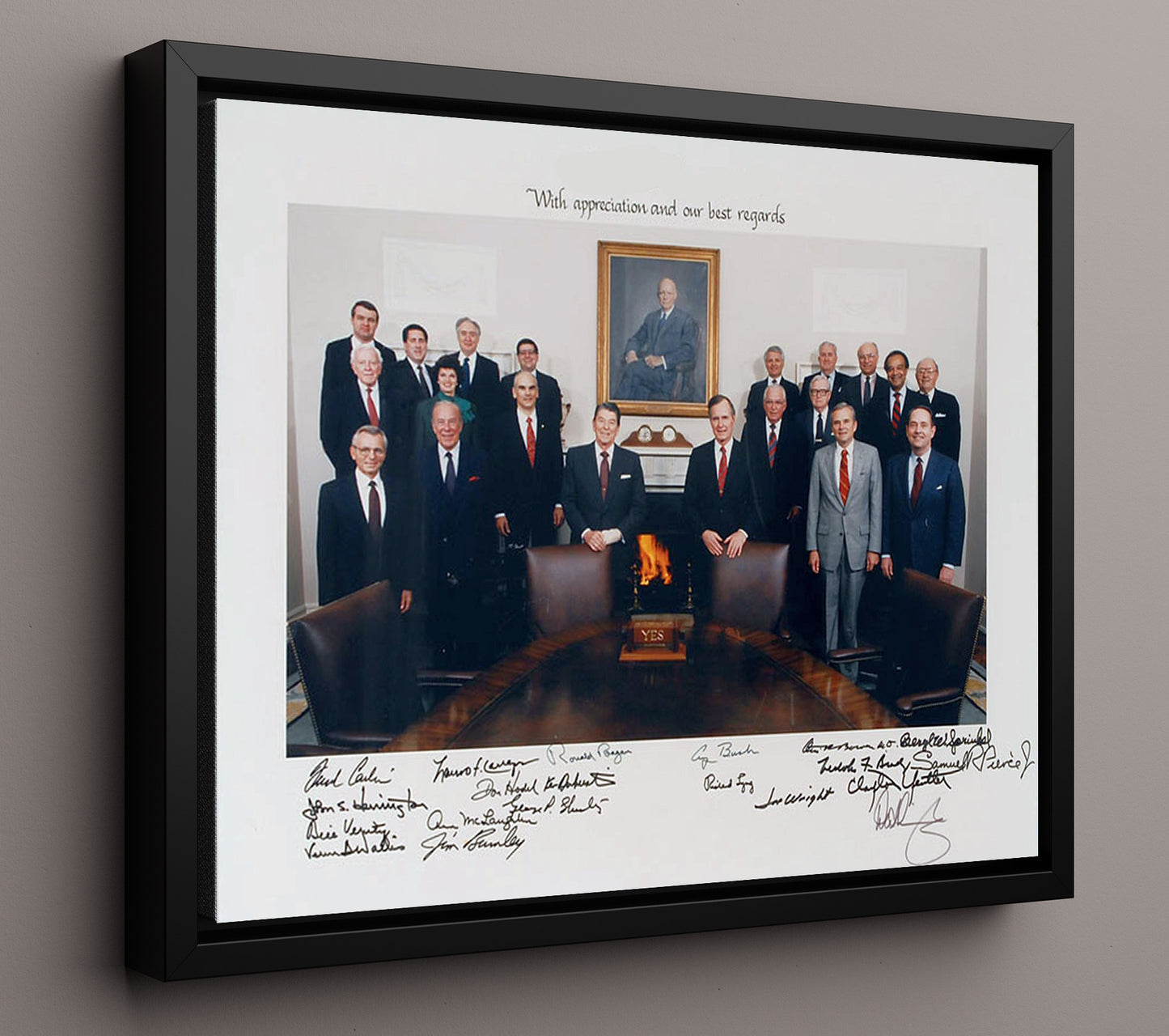 Historical - Ronald Reagan And George H. W. Bush - Cabinet Portrait With Appreciation Message - Landscape History Wall Art