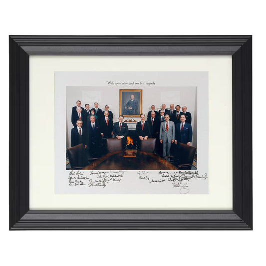 Ronald Reagan and George H. W. Bush - Cabinet with Appreciation Message 8x10 Beveled Frame history wall art