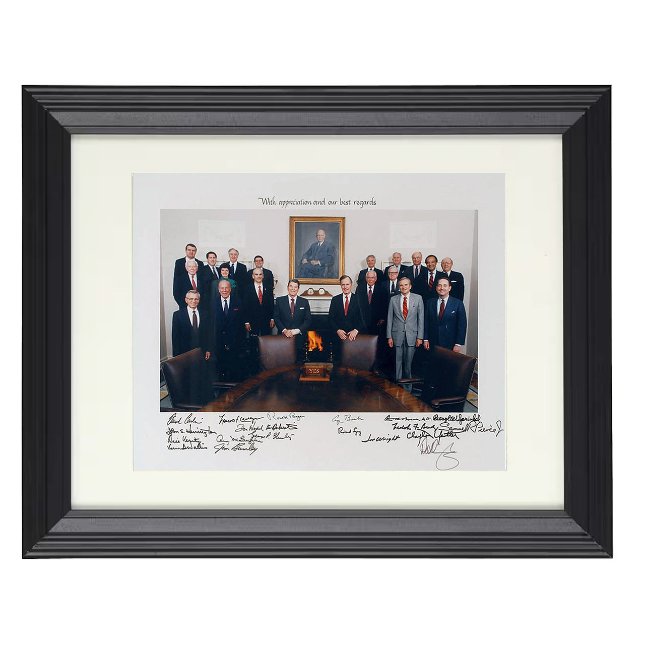 Reagan and George H. W. Bush – Cabinet Appreciation – 8x10 black beveled framed historical wall art