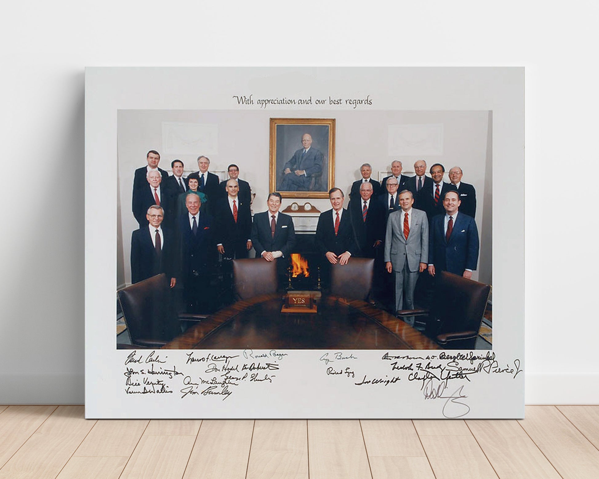 Historical - Ronald Reagan And George H. W. Bush - Cabinet Portrait With Appreciation Message - Landscape History Wall Art