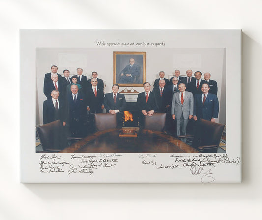 Ronald Reagan and George H. W. Bush - Cabinet with Appreciation Message 8x10 Canvas history wall art