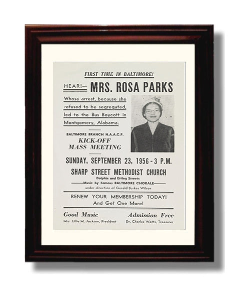 Historical - Rosa Parks - Baltimore Naacp Mass Meeting Poster 1956 History Wall Art