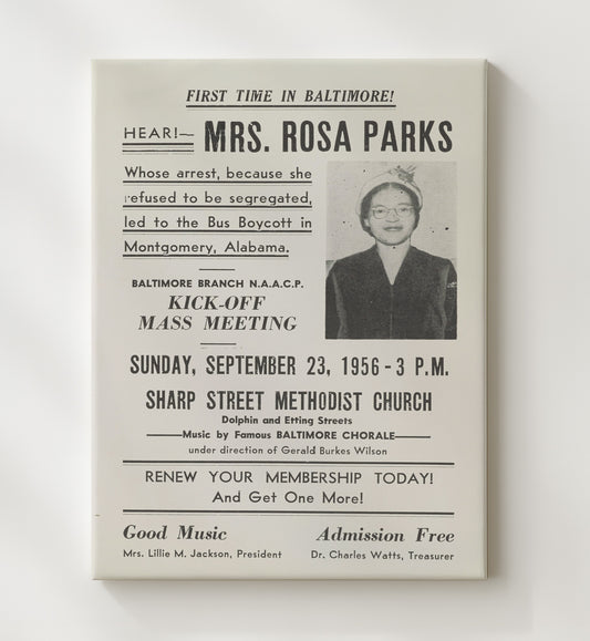 Rosa Parks - Baltimore NAACP Mass Meeting Poster 1956 8x10 Canvas history wall art