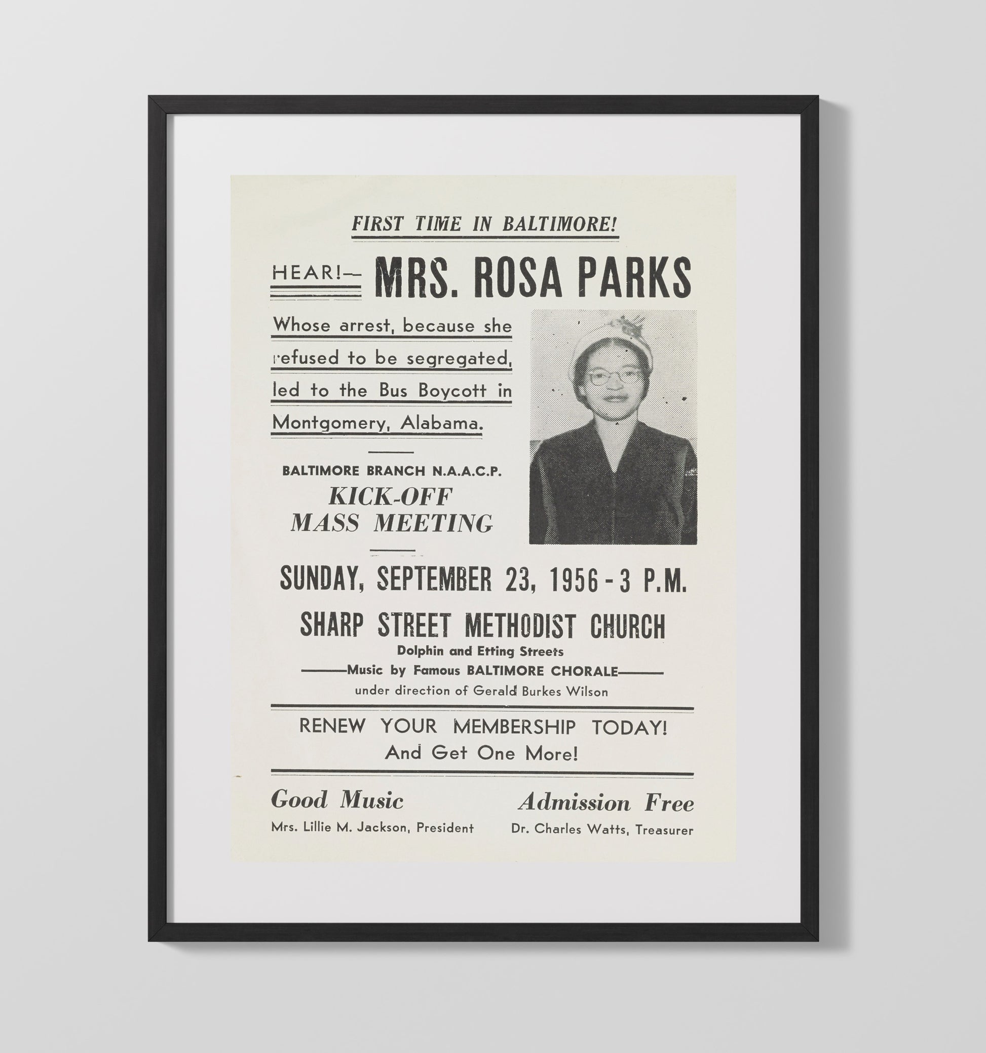 Historical - Rosa Parks - Baltimore Naacp Mass Meeting Poster 1956 History Wall Art