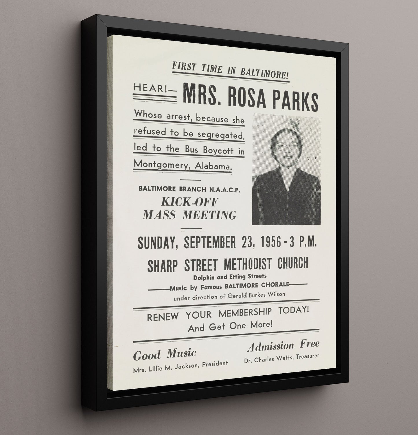 Historical - Rosa Parks - Baltimore Naacp Mass Meeting Poster 1956 History Wall Art