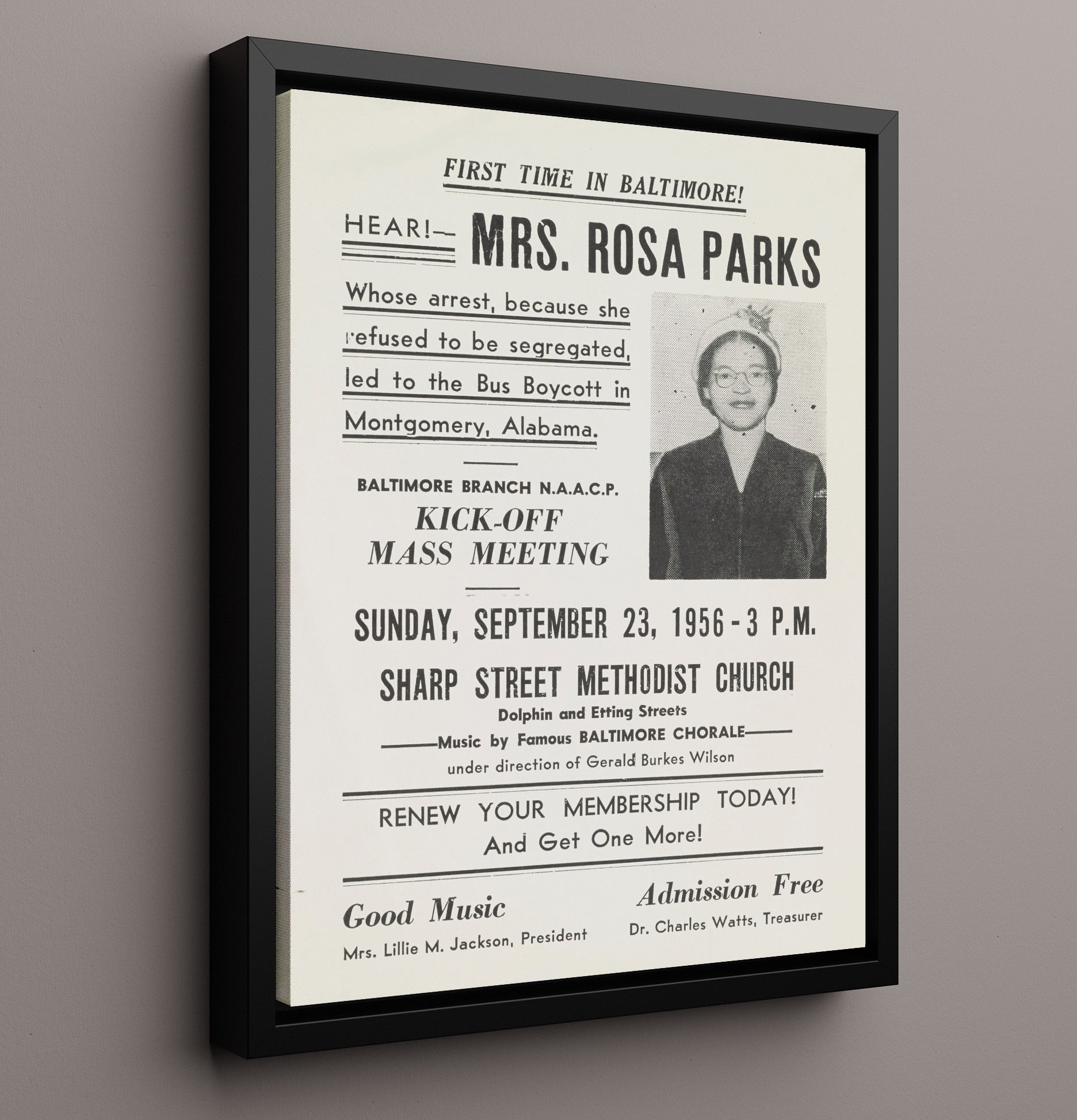 Historical - Rosa Parks - Baltimore Naacp Mass Meeting Poster 1956 History Wall Art
