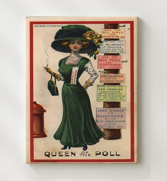 Suffrage Movement Poster - Women's Voting Satire Queen of the Poll 8x10 Canvas history wall art