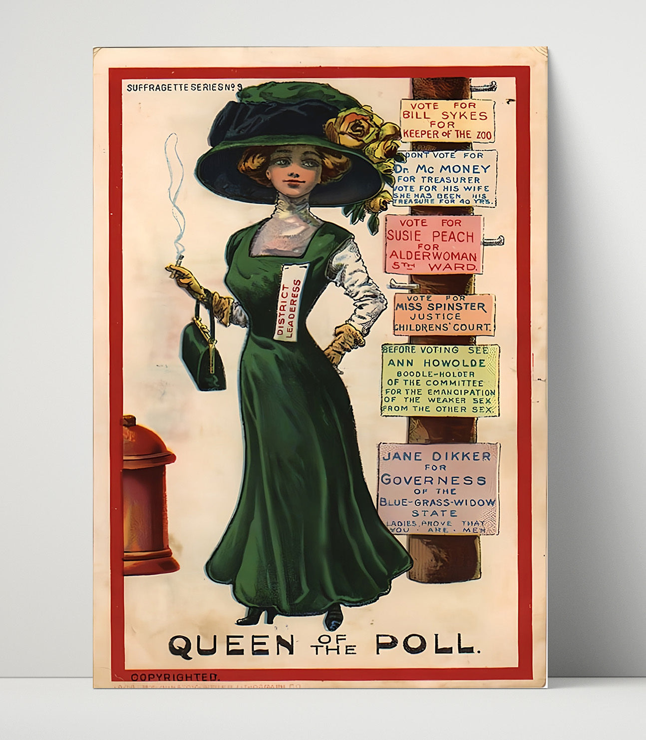Historical - Suffrage Movement Poster - Womens Voting Satire Queen Of The Poll History Wall Art