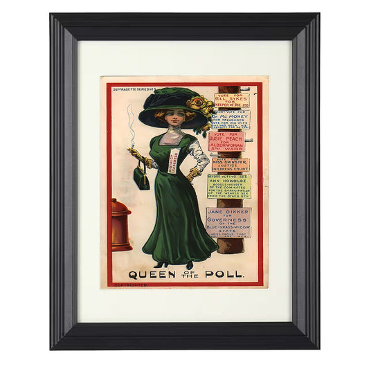 Suffrage Movement Poster - Women's Voting Satire Queen of the Poll 8x10 Beveled Frame history wall art