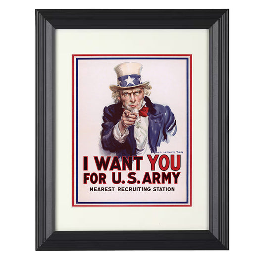 Uncle Sam - I Want You U.S. Army Recruitment Poster 1917 - Framed Print - 8x10 Beveled Frame