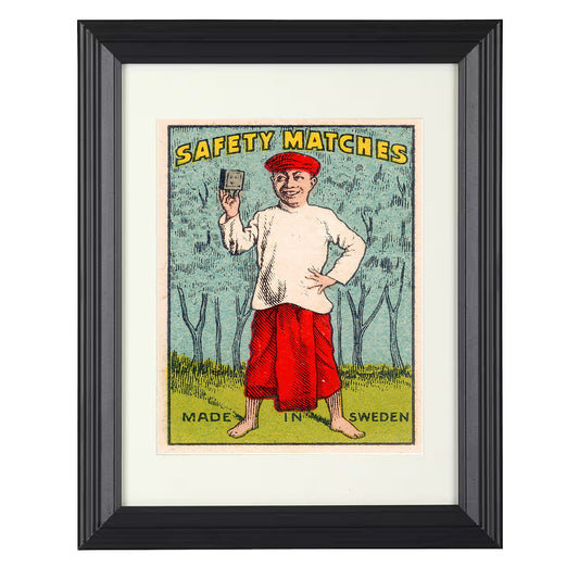 Vintage Product Poster - Safety Matches Sweden Folk Illustration 8x10 Beveled Frame history wall art