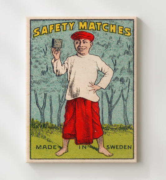 Vintage Product Poster - Safety Matches Sweden Folk Illustration 8x10 Canvas history wall art