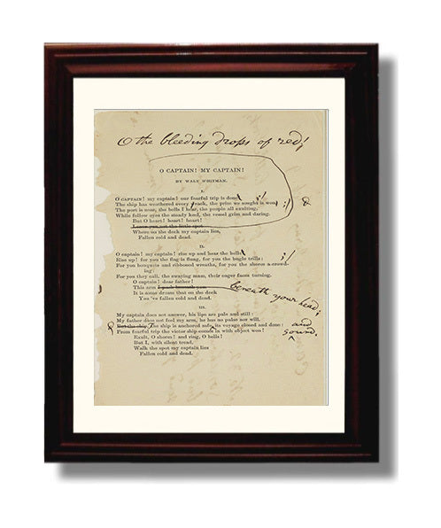 Historical - Walt Whitman - O Captain My Captain Manuscript Page 1865 History Wall Art
