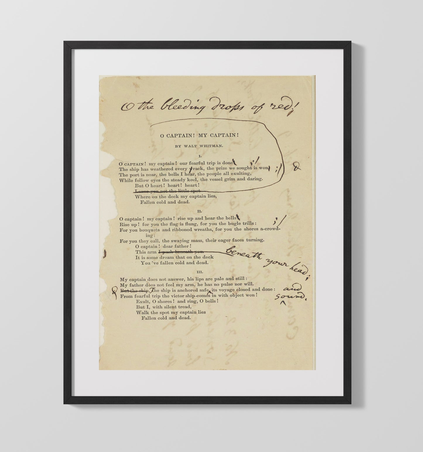 Historical - Walt Whitman - O Captain My Captain Manuscript Page 1865 History Wall Art