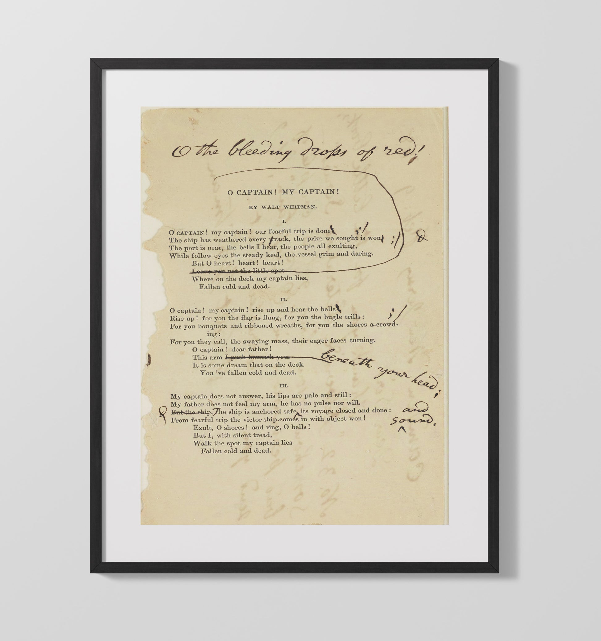 Historical - Walt Whitman - O Captain My Captain Manuscript Page 1865 History Wall Art