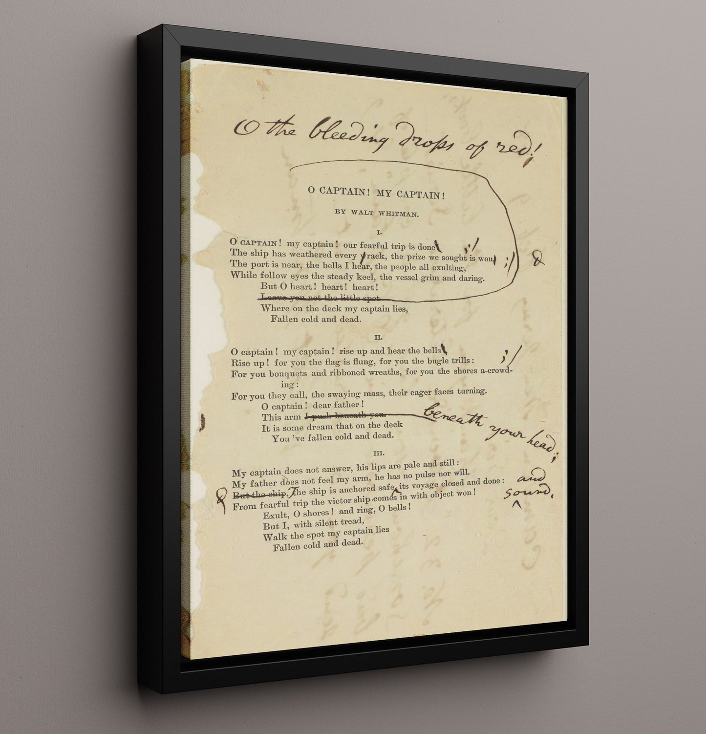 Historical - Walt Whitman - O Captain My Captain Manuscript Page 1865 History Wall Art