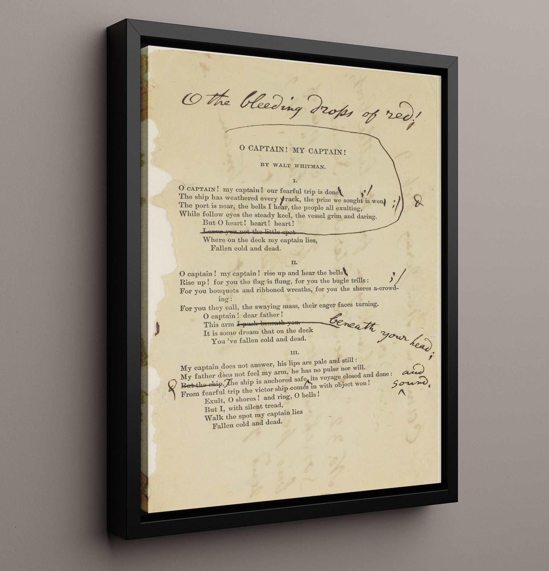 Historical - Walt Whitman - O Captain My Captain Manuscript Page 1865 History Wall Art