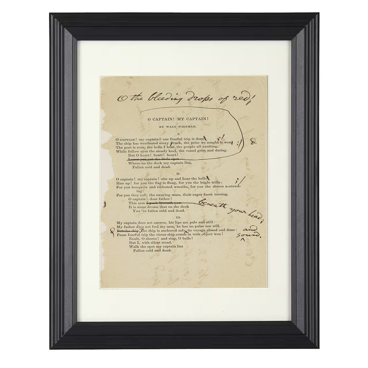Walt Whitman – O Captain My Captain Manuscript Page 1865 unframed semi-gloss poster print