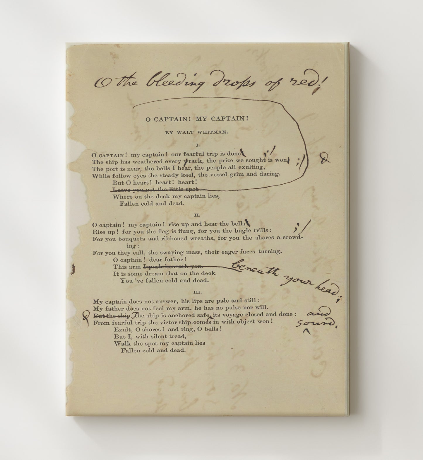 Historical - Walt Whitman - O Captain My Captain Manuscript Page 1865 History Wall Art