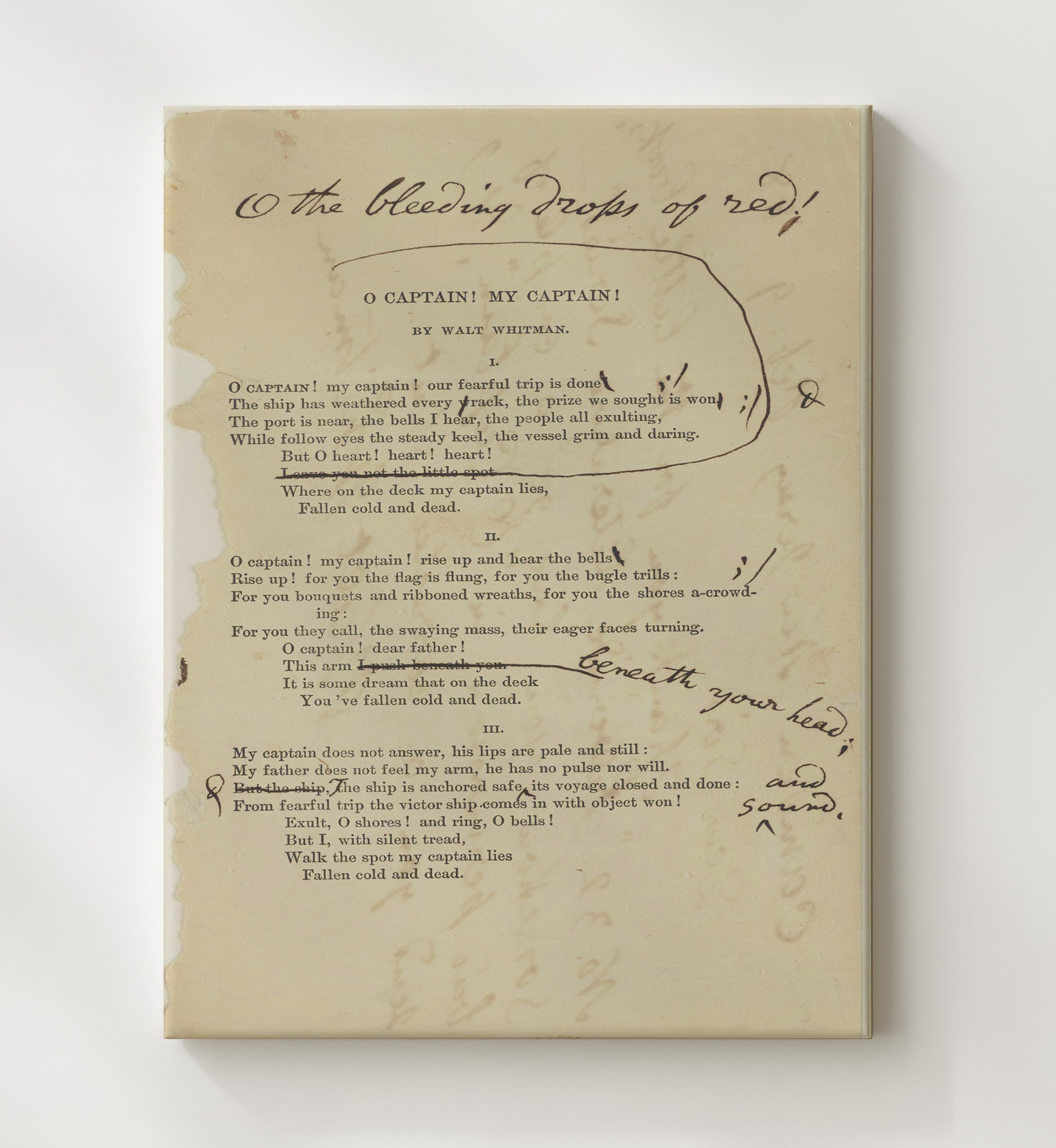 Historical - Walt Whitman - O Captain My Captain Manuscript Page 1865 History Wall Art
