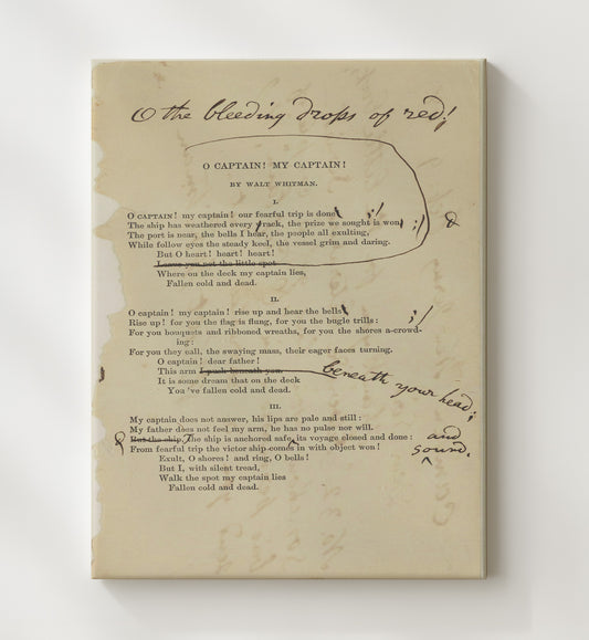 Walt Whitman - O Captain My Captain Manuscript Page 1865 8x10 Canvas history wall art