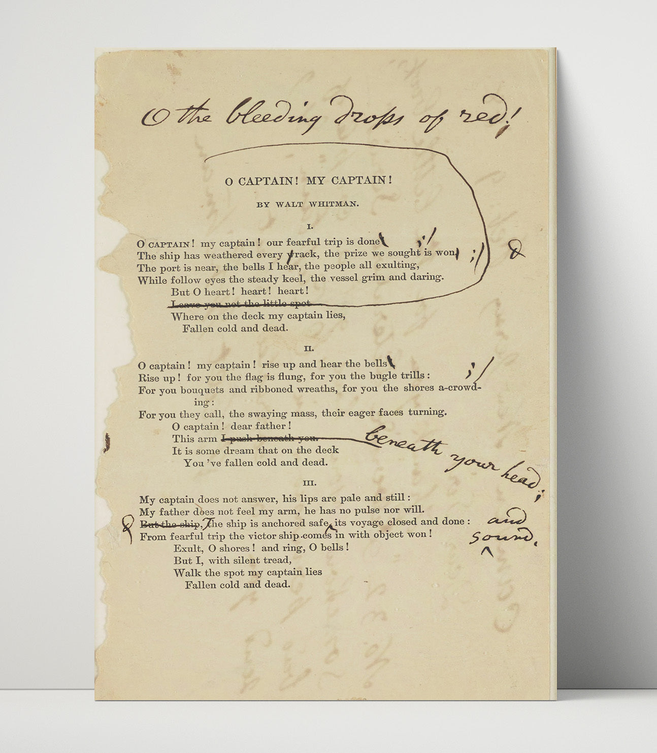 Historical - Walt Whitman - O Captain My Captain Manuscript Page 1865 History Wall Art