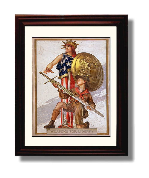 Historical - War Bond Poster - Weapons For Liberty Soldier And Shield Illustration History Wall Art