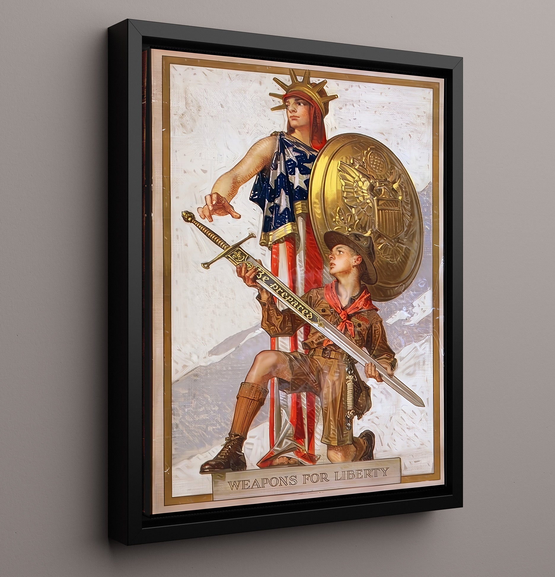 Historical - War Bond Poster - Weapons For Liberty Soldier And Shield Illustration History Wall Art