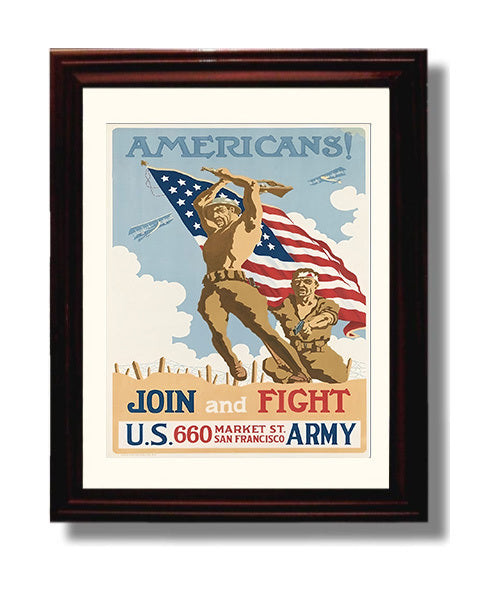 Historical - War Poster - Americans Join And Fight Us Army Recruitment History Wall Art