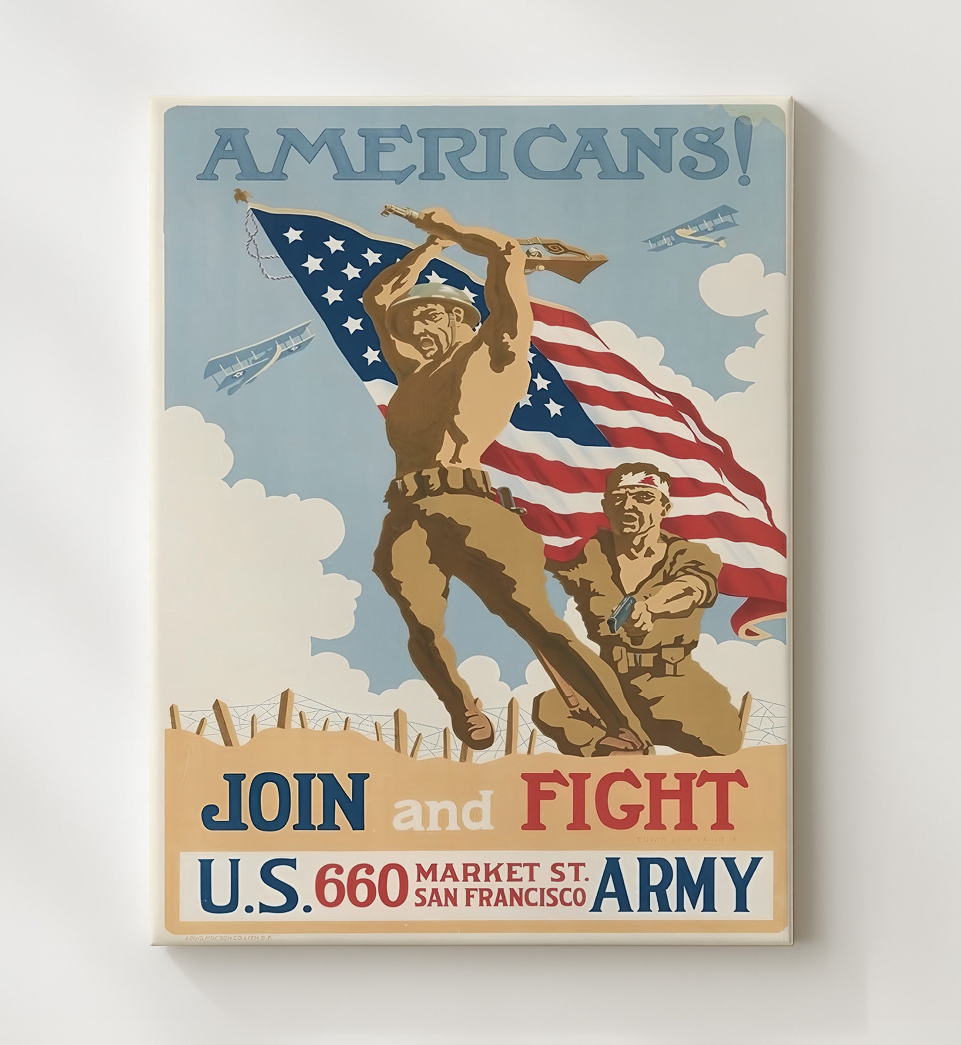 Historical - War Poster - Americans Join And Fight Us Army Recruitment History Wall Art