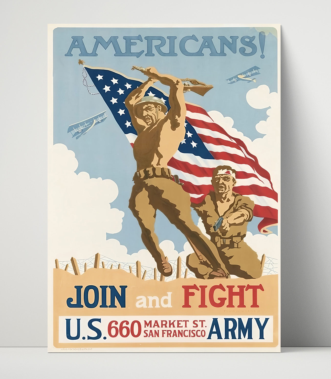 Historical - War Poster - Americans Join And Fight Us Army Recruitment History Wall Art