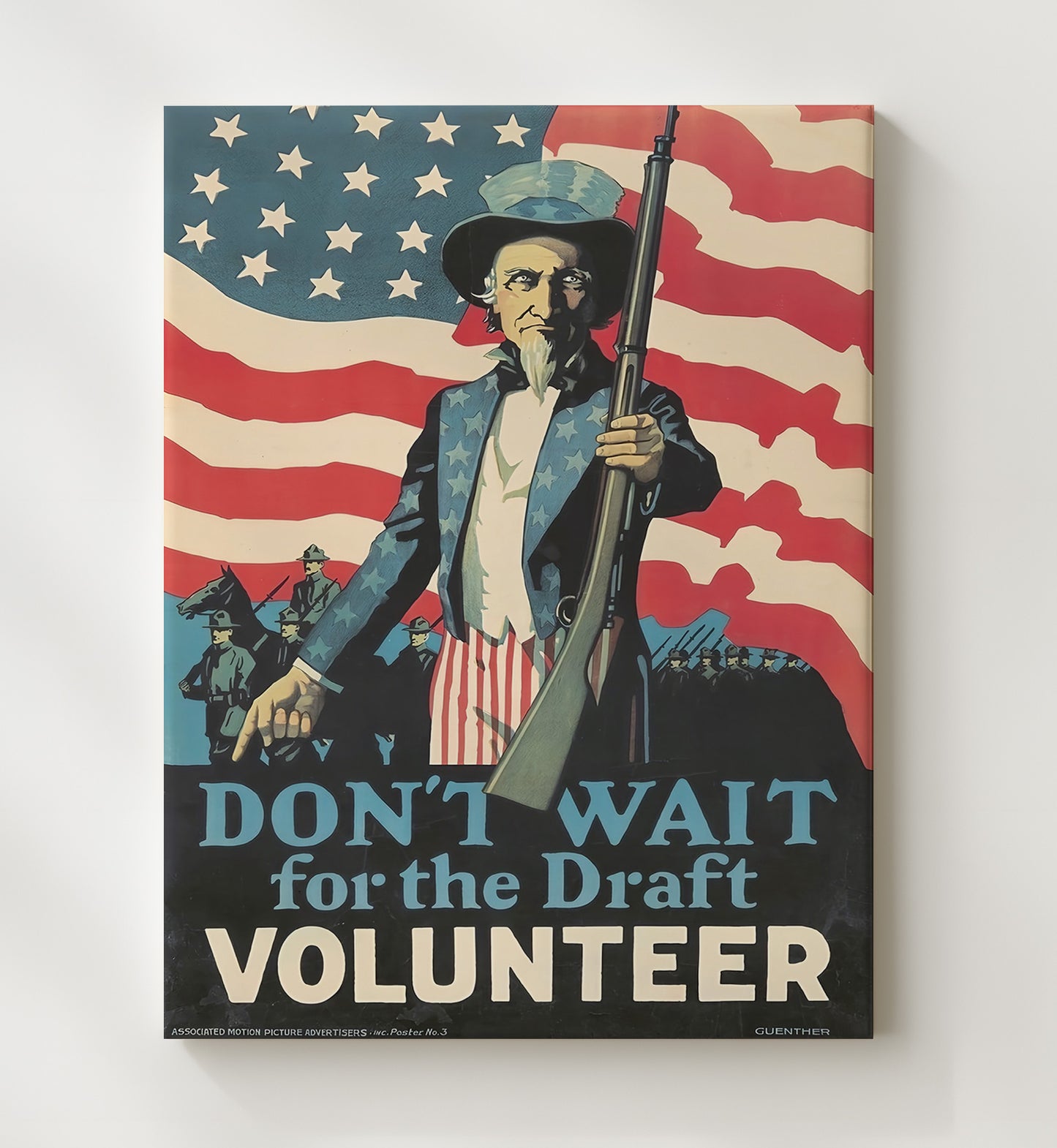 Historical - War Poster - Uncle Sam Dont Wait Volunteer Draft Recruitment History Wall Art
