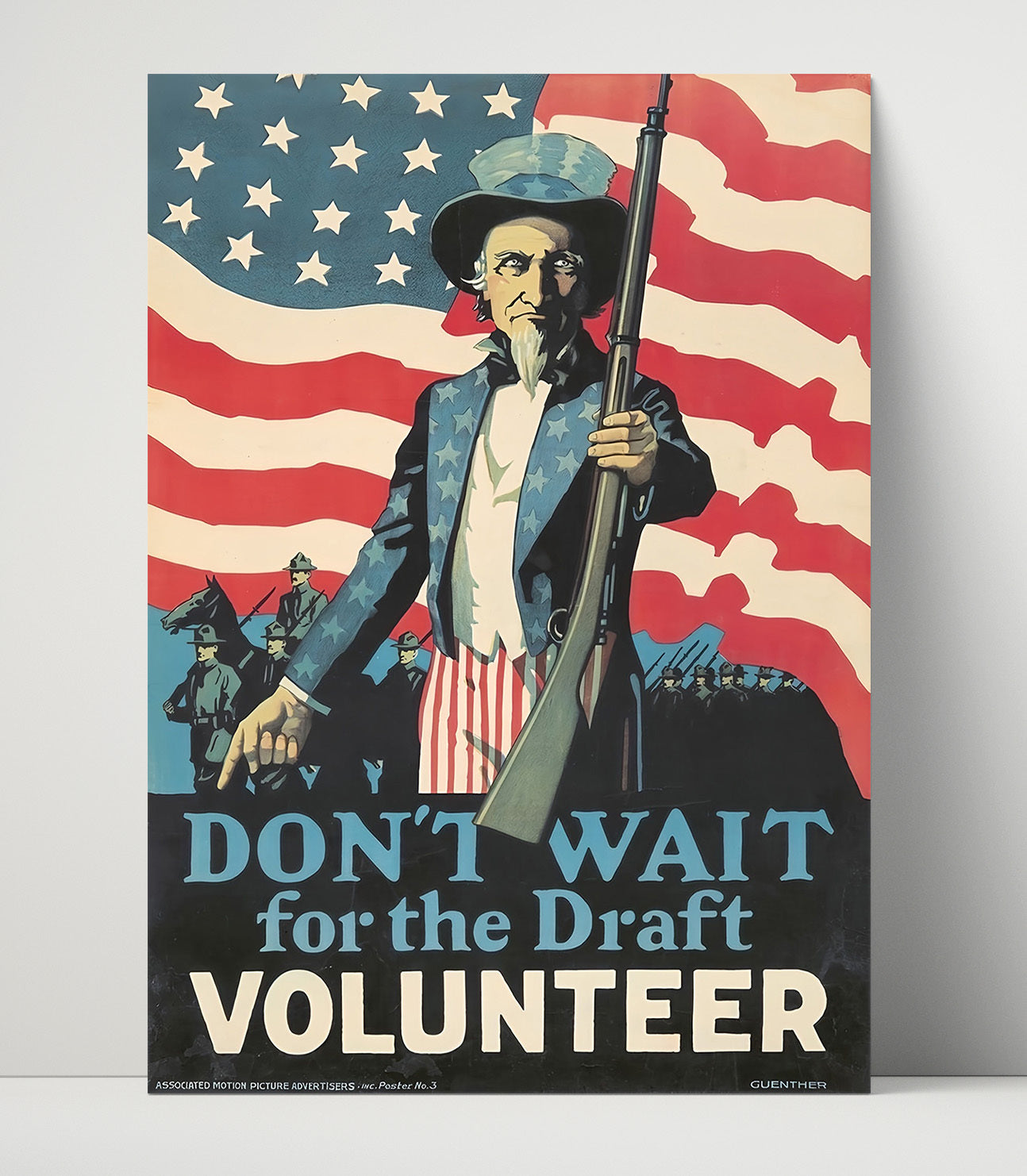 Historical - War Poster - Uncle Sam Dont Wait Volunteer Draft Recruitment History Wall Art